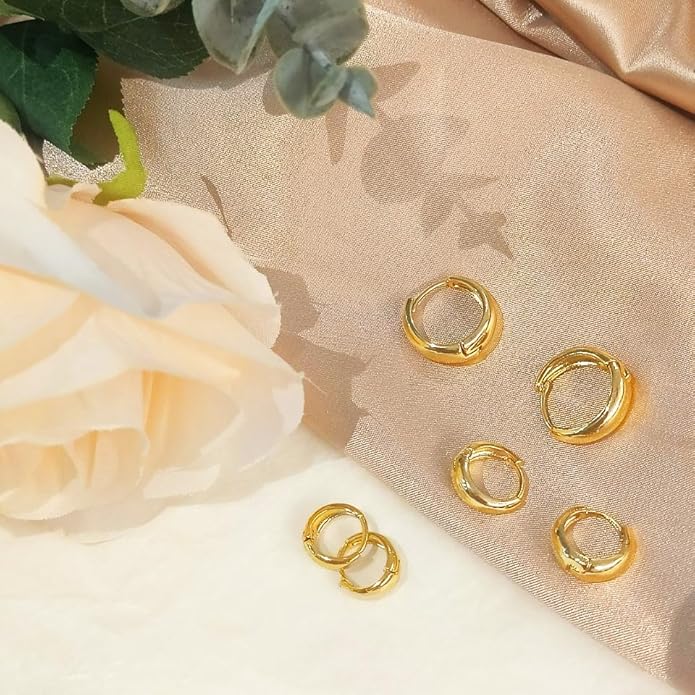 14K Gold Plated Hoop Earrings for Women Triple Huggie Illusion Stud Earring | Double Huggie Hoop Earrings for One Hole | Claw Ear Cuff Earring Jewelry Gift for Women