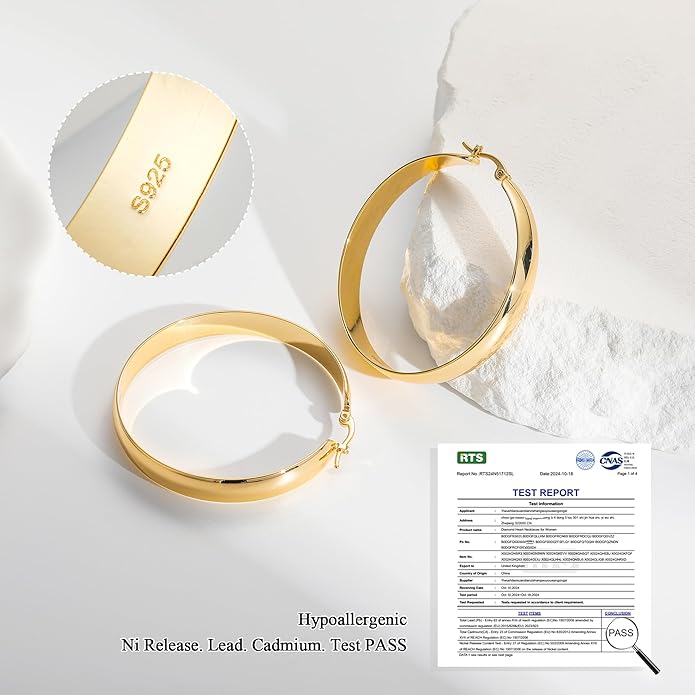8mm Thick 925 Sterling Silver Hoops Earrings for Women 14K Real Gold Large Hoop Earrings Hypoallergenic and Lightweight Big Hoop Earrings for Women 20/30/40/50/60/70MM