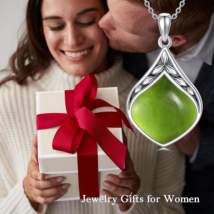Teardrop Necklace 925 Sterling Silver Vintage Natural Gemstone Pendant Jewelry Birthday Christmas Gifts for Women Mom