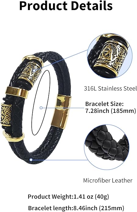 Viking Compass Celtic Knot Bracelet, Mens 14K Gold Plated Black Braided Leather Cuff, 316L Stainless Steel Jewelry for Women Friend Father Husband Son