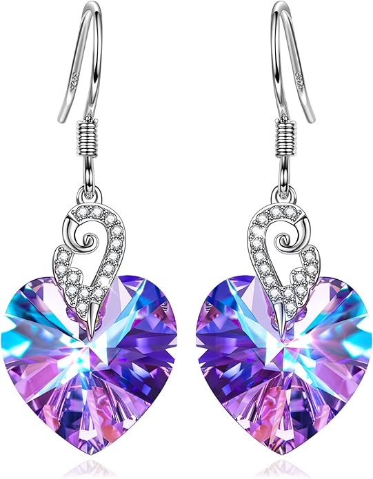 Kate Lynn Angel Wings 925 Sterling Silver Heart Earrings for Women, Packaged with Jewelry Box, Christmas Gift Birthday Gift Anniversary Jewelry Gift for Women, Symbol of Love, Beauty and Guardian