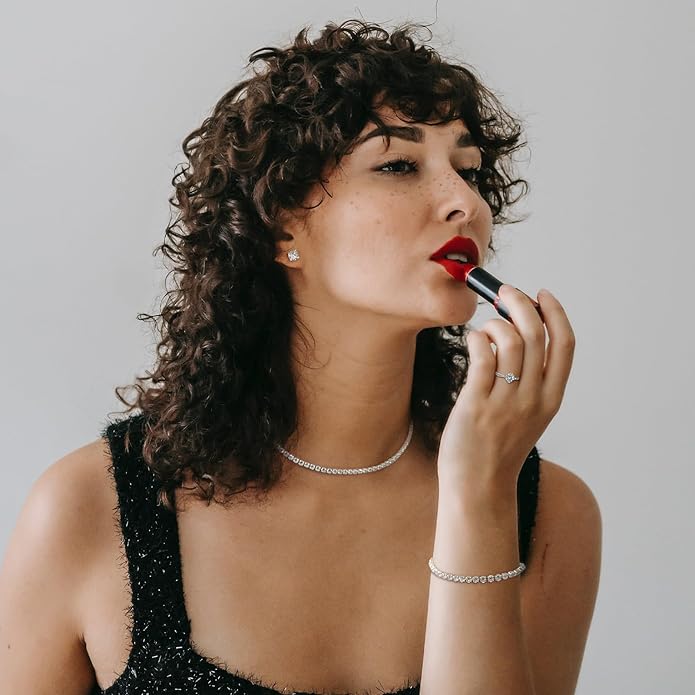 Tennis Necklace Bracelet for Women, Sterling Sliver, Dainty Chocker Necklace, Crystal Bracelet for Women, Wedding Jewelry for Bride, Sparkly Party Prom Hypoallergenic