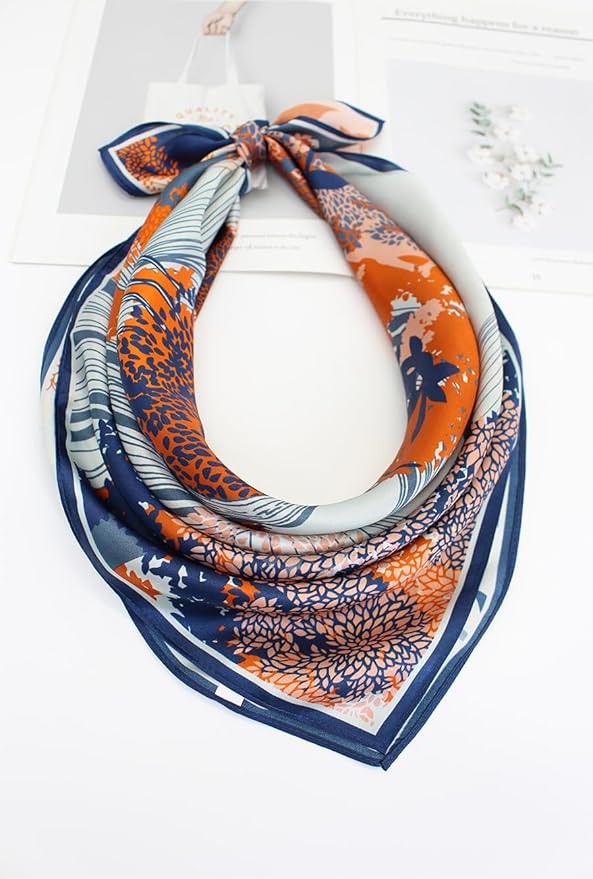 ANDANTINO 100% Mulberry Silk Square Scarf for Hair-25.6" X25.6'' Women Men Natural Silk Neckerchief Digital Printed Headscarf