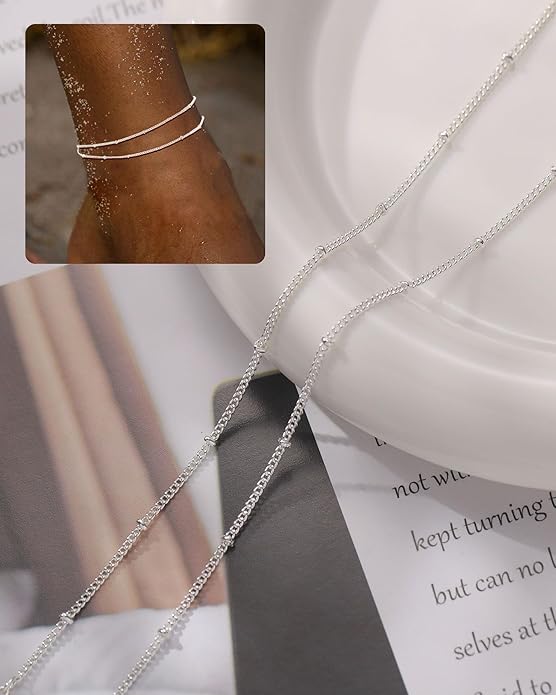 FUNEIA Gold Silver Ankle Bracelets for Women Waterproof 14K Gold Plated Anklets for Women Non Tarnish Dainty Layered Beaded Heart Anklet Set Summer Beach Foot Chain Jewelry Gifts Trendy Stuff
