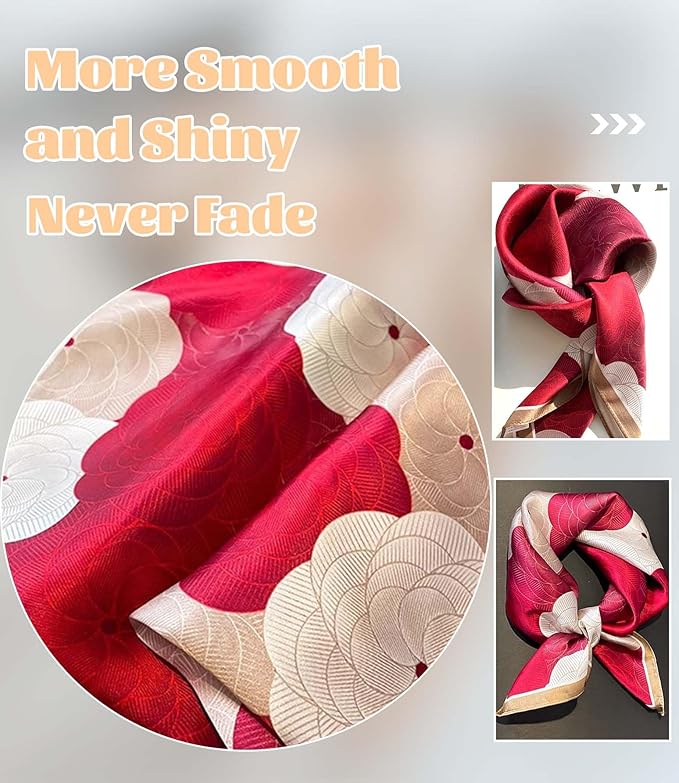 kcctoo 27.5" Mulberry Silk Feeling Head Scarf Women's Fashion Square Neck Satin Scarfs for Bag Hair Scarves Gift