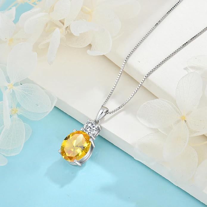 Birthstone Necklace for Women 925 Sterling Silver Oval Cut Cubic Zirconia Pendant Jewelry Gifts for Her