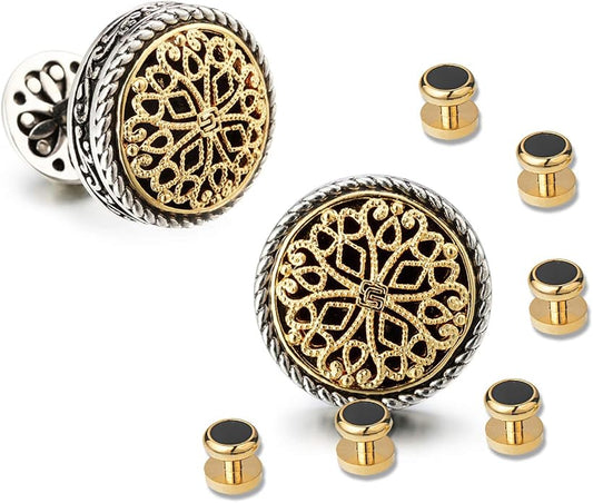 Cuff Links Mens, Cufflinks for Men, Men's Cuff Links for Wedding, Business, Father's Day, Gift for Men, 18K Gold Plated with Luxury Wooden Gift Box