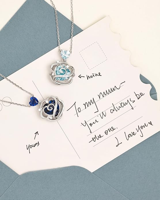 FANCIME Thornless Pulse Birthstone Necklace for Women Sterling Silver Rose Pendant Fine Jewelry Gemstone Birthday Valentines Day Gifts for Wife Her