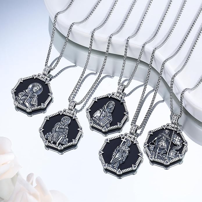 Taioiat Saint Necklace 925 Sterling Silver St Necklace Amulet Pendant Jewelry Religious Gift for Men Women