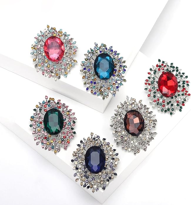 YOQUCOL Elegant Colorful Cubic Zirconia Crystal Bright Rhinestone Brooch Pins for Women Grils