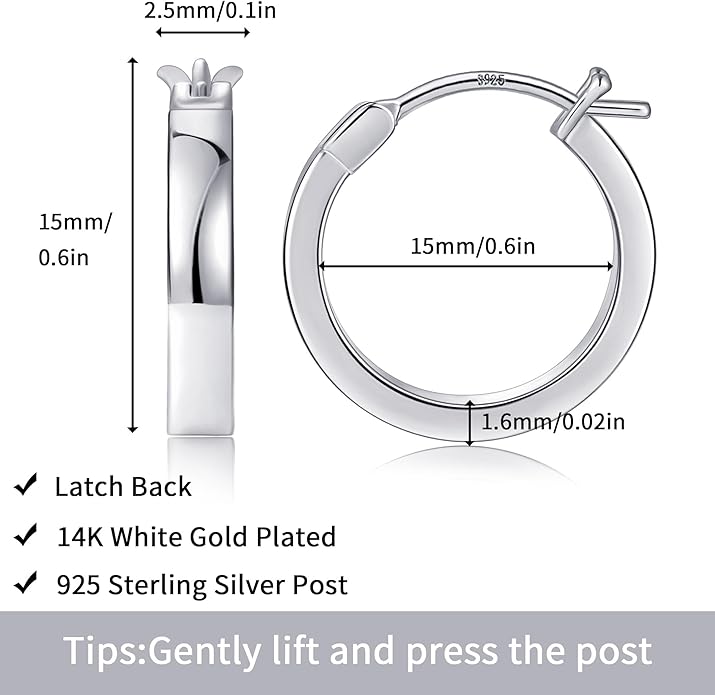 Gacimy Flatted Hoop Earrings for Women 14K Gold Plated with 925 Sterling Silver Post
