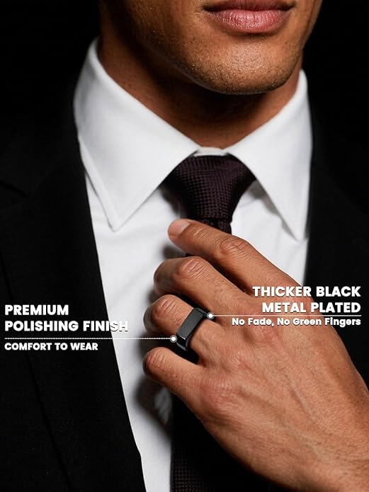 Bestyle Stainless Steel Signet Ring for Men Women in Gold/Black/Silver/Vintage Gray Tone, Chunky Thick Heavy Dome Band Ring Cool Finger Ring, Gift for Dad Husband, Size 7-14 Customizable