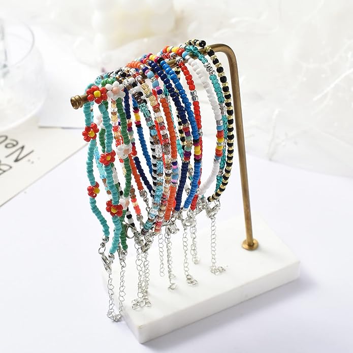 XIJIN 8Pcs Handmade Beaded Anklets for Women Boho Colorful Beads Ankle Bracelets Adjustable Foot Anklet Set