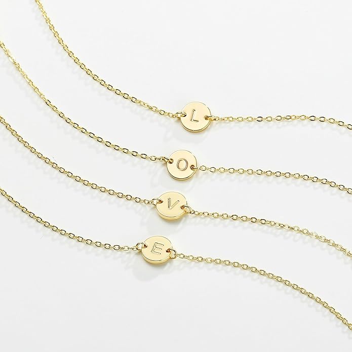 Ursteel Gold Initial Bracelet for Women Trendy - Personalized A-Z Letter Cute Bracelet for Women, Dainty Gold Coin Disc Womens Jewelry Gifts
