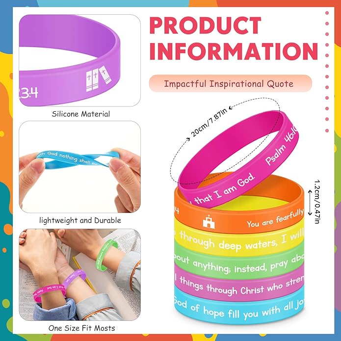 Ecation Bible Verses Bracelets Bulk Scripture Silicone Wristbands Inspirational Motivational Quote Rubber Wristbands Christian Bracelets for Easter Carnival Party Favors
