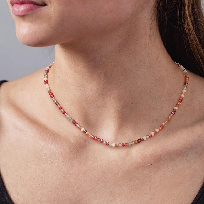 JSJOY Tiny Crystal Beaded Choker Necklaces for Women Colorful Beaded Necklace Dainty Choker Necklaces Simple Boho Jewelry Gifts for Teens Handmade Bead Necklaces Gifts