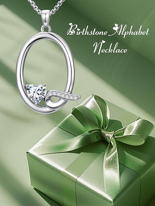 Christmas Gifts for Women Alphabet A to Z Initial Birthstone Pendant Necklaces for Women - 18k White Gold Plated Personalized Name Jewelry Valentine Mothers Day Birthday Gifts for Women Her Girlfriend