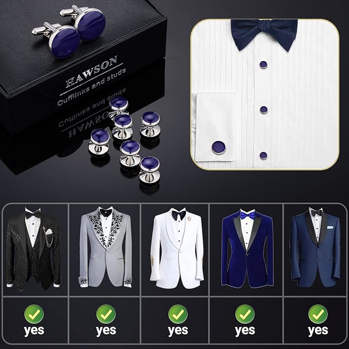 HAWSON Men’s Cufflinks and Tuxedo Studs Set with Gift Box; Men’s Jewelry or Accessories Suitable for Black Suit White Shirts Vest and Red Bow tie on Wedding or Anniversary and Birthday