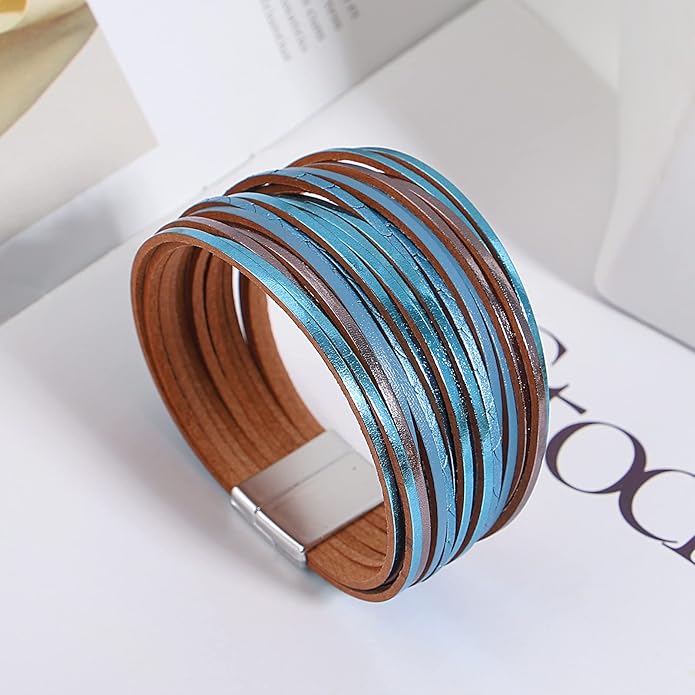 hotoo Handmade Layered Leather Bracelets Wrap for Women Stackable Chunky Colored Men Cuff Bracelet Wristband Bangle Gifts