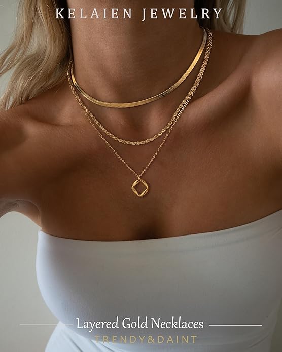 Layered Gold Silver Necklace for Women Non Tarnish,Dainty Choker Statement Chunky Necklace Stack Charm Pendant Chain Necklace Set 14K Gold Plated Long Stacked Womens Necklaces Trendy Jewelry Gift