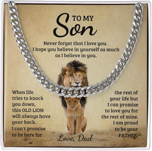 FG Family Gift Mall To My Son From Mom, Son Gifts From Mom and Dad, Mother and Son Necklace, Birthday Gift For My Son Graduation Christmas Cuban Link Chain Necklace Present