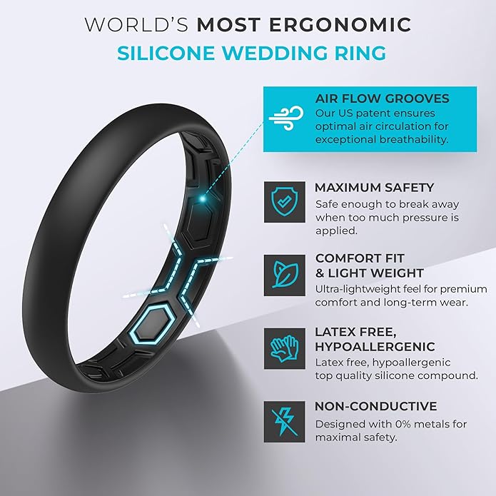 ThunderFit Silicone Rings for Him and Her, Rubber Wedding Engagement Bands Unisex, 1.8mm Thick in 4mm & 8mm Widths