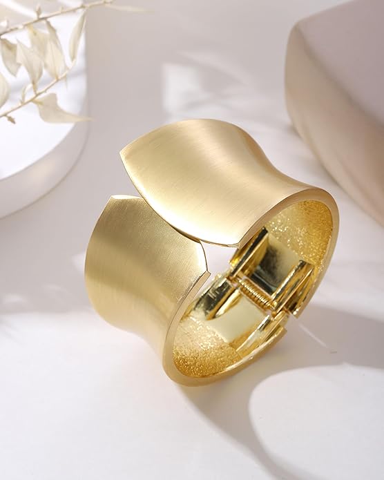 Bangle Bracelets for Women | 14K Gold Plated Trendy Wide Bracelets | Hinged Arm Cuff Bangles Chunky Bracelet for Women