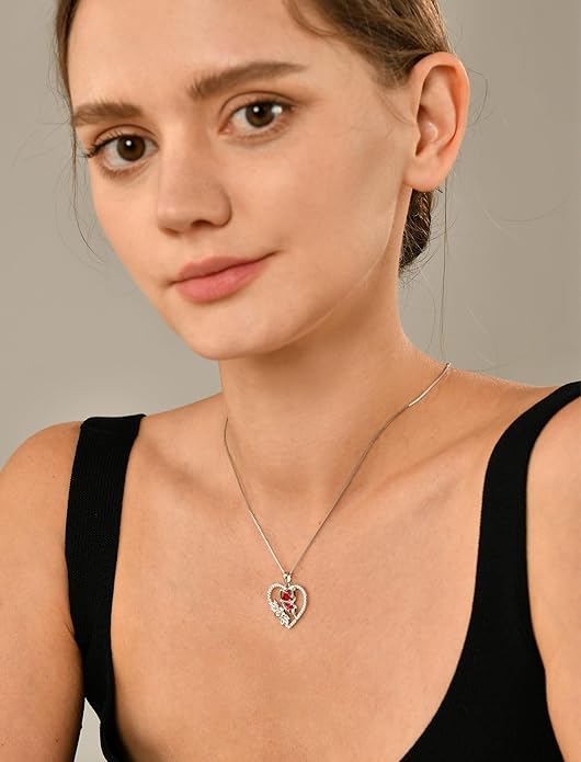 YL Women's Butterfly Necklace 925 Sterling Silver Flower Rose Pendant Birthstone Halo Jewelry