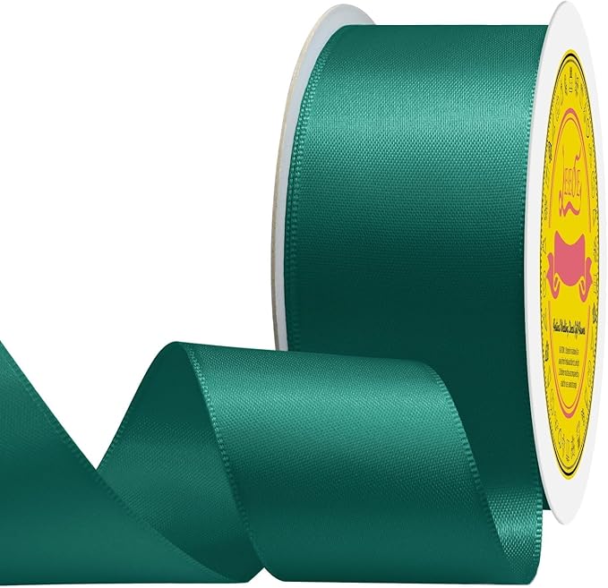 LEEQE Double Face Teal Satin Ribbon 1-1/2 inch X 25 Yards Polyester Teal Ribbon for Gift Wrapping Very Suitable for Weddings Party Hair Bow Invitation Decorations and More