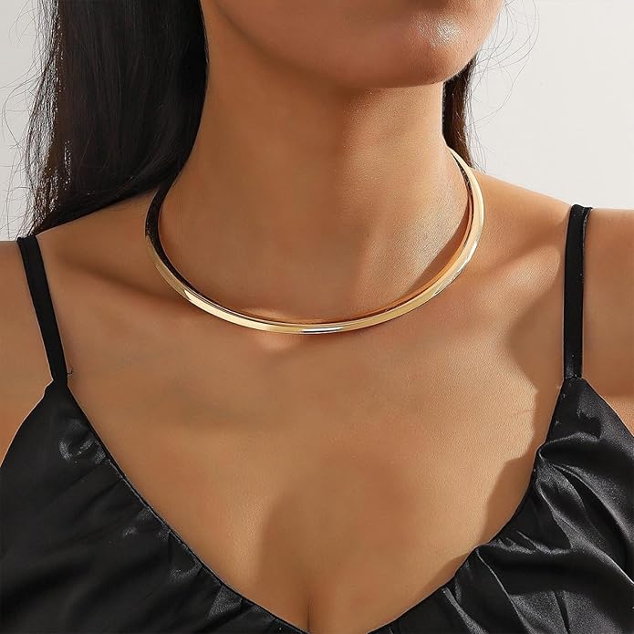 Collar Necklace for Woman Trendy Silver Choker Necklaces for Woman Statement Open Round Collar Choker Necklace
