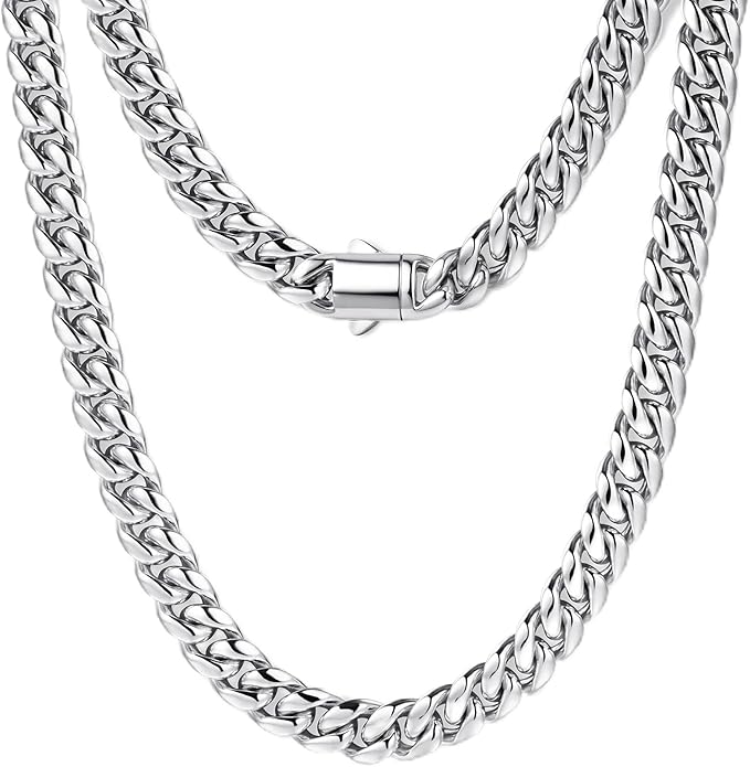 MUSECLOUD Gold Cuban Link Chain for Men Mens Stainless Steel Miami Curb Chains Necklace 5/8mm Thick Real Gold/Silver/Black Plated Diamond Cut Non-Tarnish Jewelry Trendy Christmas Gifts 18-26 Inch