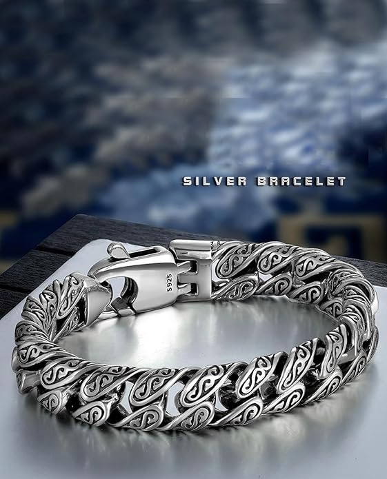 Italian Handmade Sterling Silver Mens Bracelets | Solid S925 Chain Bracelets for Men | Men's Silver Bracelet Gift for Dad, Boyfriend, Son, My Man