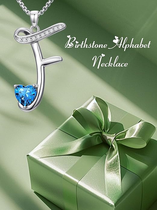 Christmas Gifts for Women Alphabet A to Z Initial Birthstone Pendant Necklaces for Women - 18k White Gold Plated Personalized Name Jewelry Valentine Mothers Day Birthday Gifts for Women Her Girlfriend