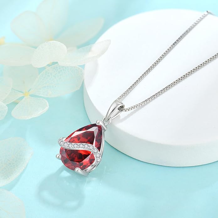 Teardrop Necklace for Women 925 Sterling Silver Birthstone Necklace Pendant Jewelry Gifts for Her