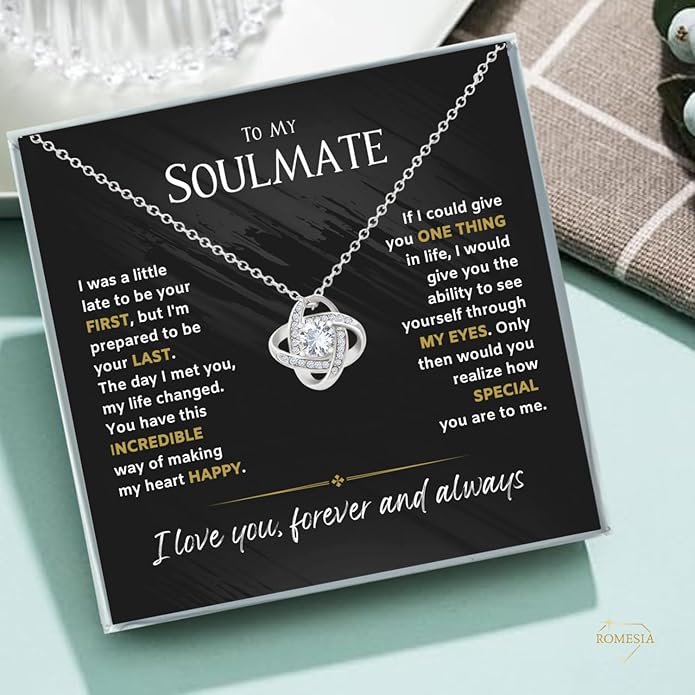 To My Soulmate Necklace For Women, Soul Mate Jewelry for Women, Future Wife Gifts, To My Wife Necklace from Husband, Gifts for Girlfriend, Pendant With Message Card