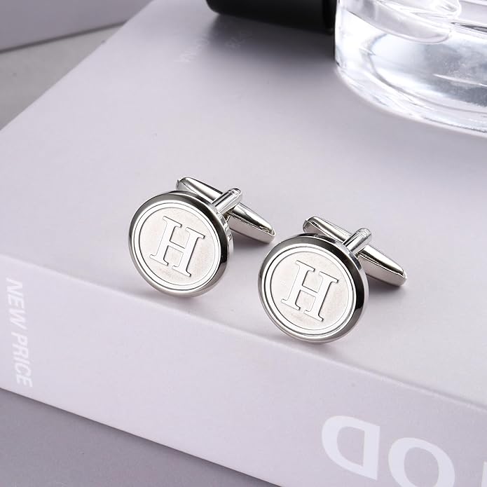 LOYALLOOK Initial Gold Cufflinks for Men Gold Cuff Links Personalized Copper CuffLinks Letter Cufflinks Gift for Groom Husband Father