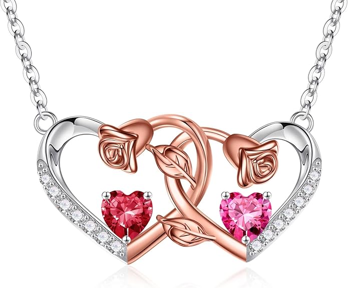 Iefil Chrismas Gifts for Wife - 925 Sterling Silver Rose Birthstone Necklace, Stocking Stuffers for Women Wife Girlfriend Mom