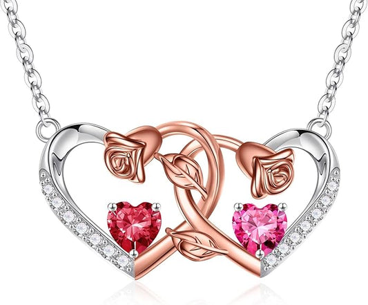 Iefil Chrismas Gifts for Wife - 925 Sterling Silver Rose Birthstone Necklace, Stocking Stuffers for Women Wife Girlfriend Mom