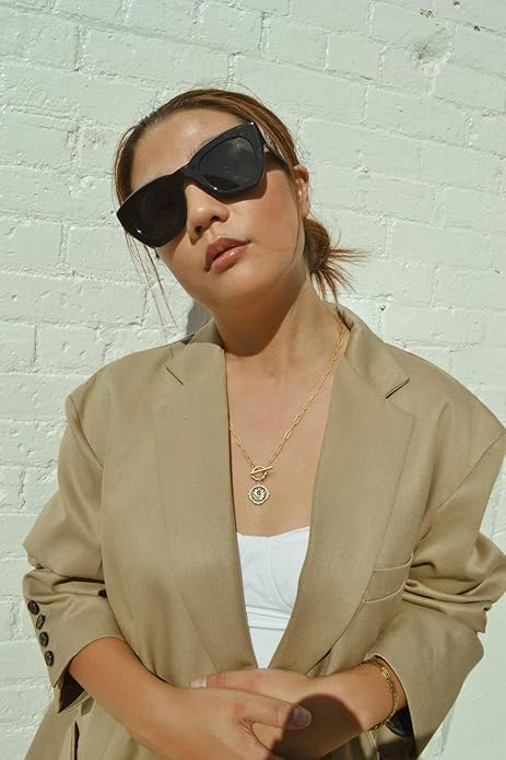 CANEVINKA Dainty Cross Medallion/Heart Pendant Chain Necklace 18K Gold Plated Oval Choker Fashion OT Toggle Jewelry Handmade for Women Simple Gold Charm Necklace