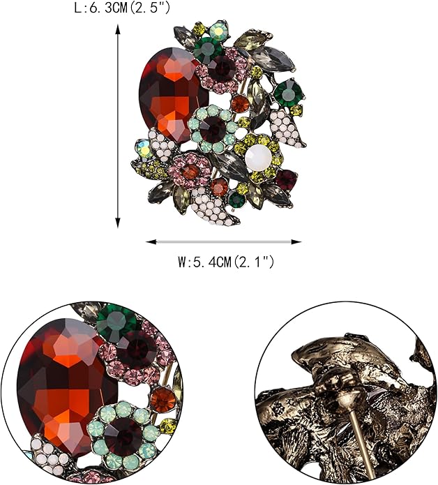 EVER FAITH Rhinestone Crystal Party Flower Leaf Vine Brooch