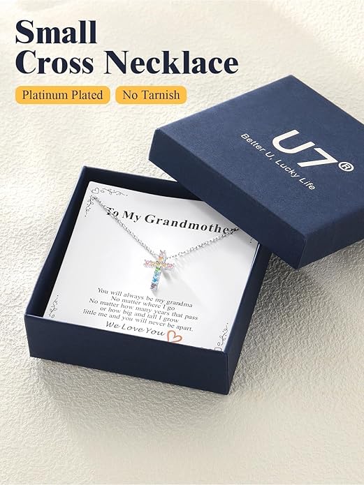 U7 Cross Necklace for Women,Silver/14K Gold Large or Small Cross Necklaces with CZ Diamond,Faith Birthday/Christmas Gift for Her Women Mother Daughter Grandmother
