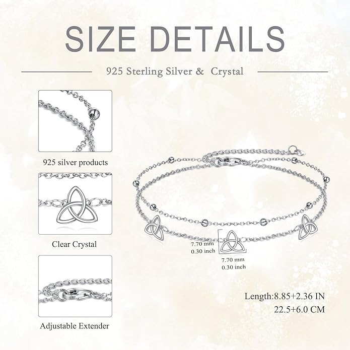 Celtic Knot/Ballet Dance/Heart Cross Anklet for Women 925 Sterling Silver Layered Adjustable Link Jewelry Birthday Gifts for Her