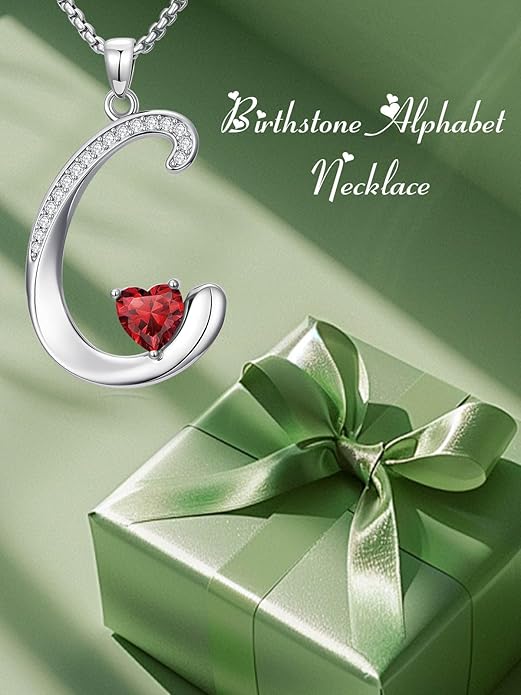Christmas Gifts for Women Alphabet A to Z Initial Birthstone Pendant Necklaces for Women - 18k White Gold Plated Personalized Name Jewelry Valentine Mothers Day Birthday Gifts for Women Her Girlfriend