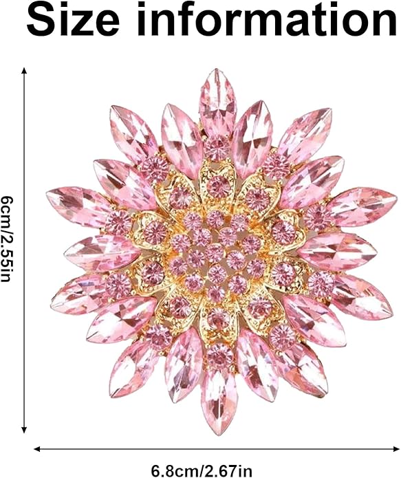 Rhinestone Flower Brooch Pin - Vintage Rose & Sunflower Brooches, Large Crystal Pin for Women, Gold & Pearl Accents, Elegant Christmas Brooch, Fashion Accessories for Hats, Dresses & Bags