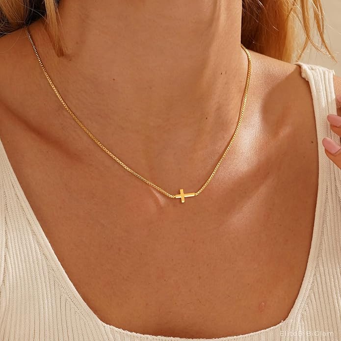 Cross Necklace for Women Dainty 14K Real Silver Gold Plated Layered Cross Pendant Necklace Stack Simple Trendy Cute Charm Choker Necklaces Jewelry Gift for Women Teen Her