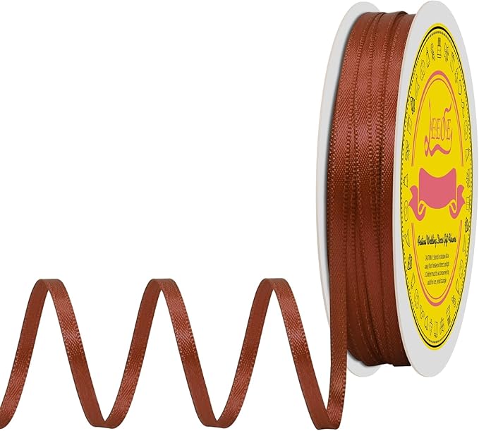 LEEQE Double Face Rust Satin Thin Ribbon 1/8 inch X 50 Yards Polyester Rust Ribbon for Gift Wrapping Very Suitable for Weddings Party Hair Bow Invitation Decorations and More