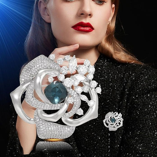 Flower Brooch Pin - Rhinestone Flower Pin 18k Gold Plated - Thanksgiving Day, Birthday, Wedding Gifts for Mom, Wife