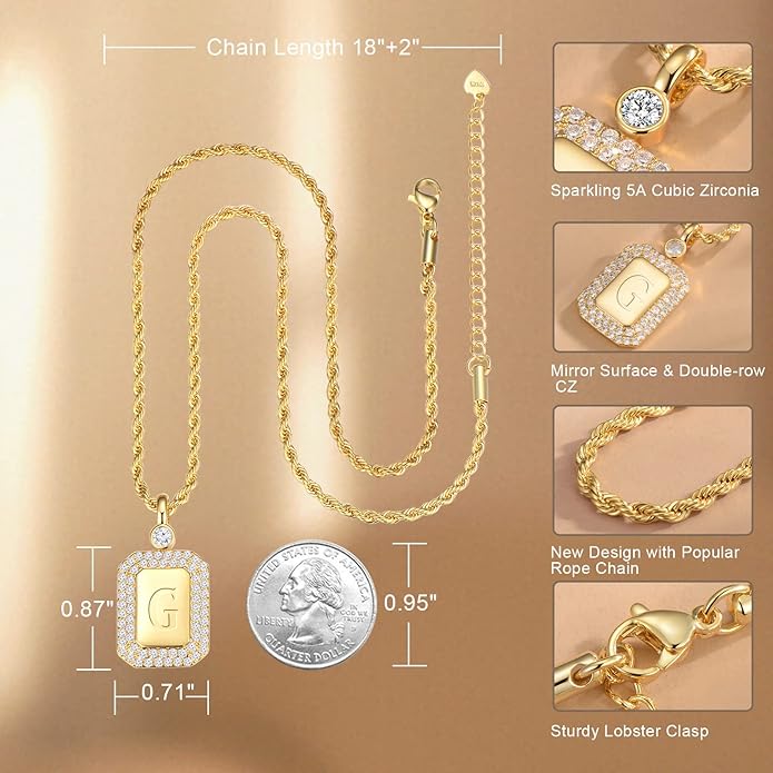 Poekio Gold Initial Necklaces for Women, Letter Necklace for Her Birthday Yellow Gold Initial Pendant Necklace with Rope Chain, Women Jewelry Gifts for Her Wife Girlfriend