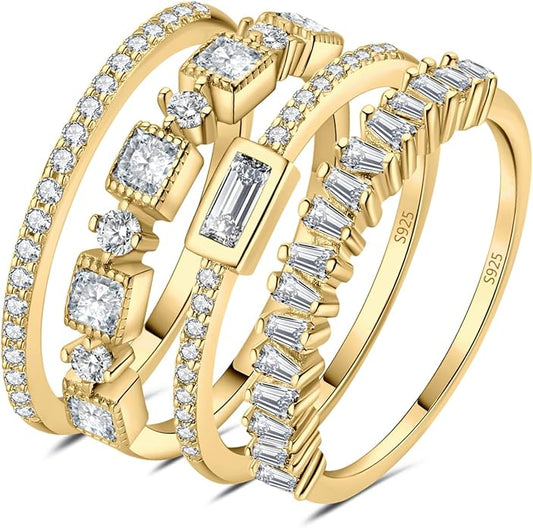 JewelryPalace 14K Gold Plated 925 Sterling Silver Rings for Women, Cubic Zirconia Promise Rings for Her, Stackable Wedding Bands Rings for Women Set Size 4-12
