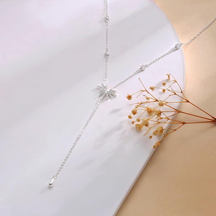 Lariat Long Necklace for Women Trendy Layered Y Necklace Dainty Pendant Drop Dangle Necklace Y-Shaped Necklace Simple CZ Necklace for Women Jewelry